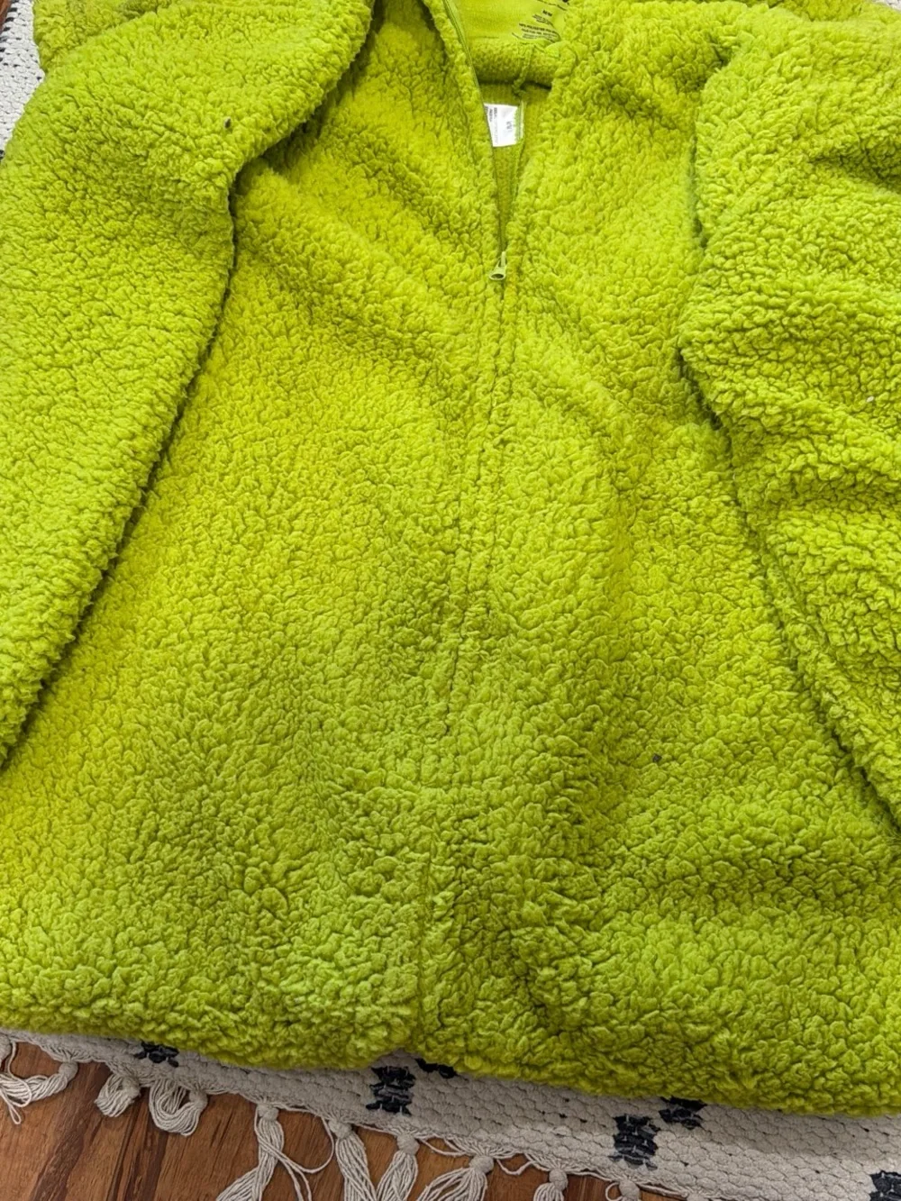 Plush Lime Green Cat Hoodie with Character Face